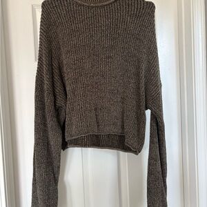BDG Chunky Ribbed Crewneck Cropped Sweater - Brown